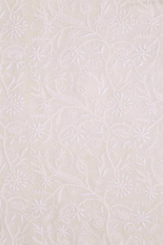 Ada Hand Embroidered Off White Pure Georgette Lucknowi Chikan Unstitched Kurta Piece- A625465