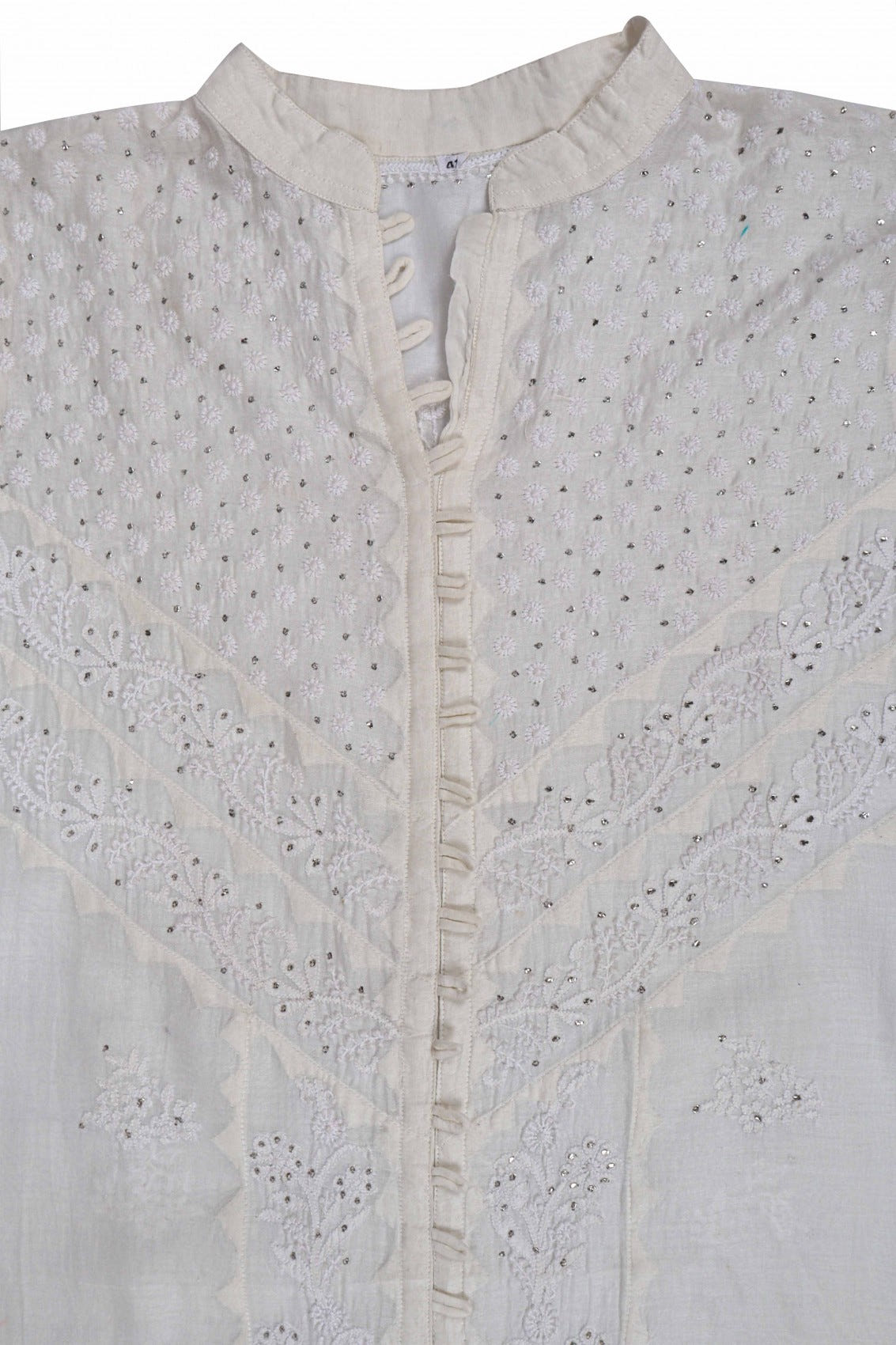 Ada Hand Embroidered Cream Chanderi Lucknowi Chikankari Semi-Stitched Anarkali Kurta Dupatta Set With Muqaish Work A326794