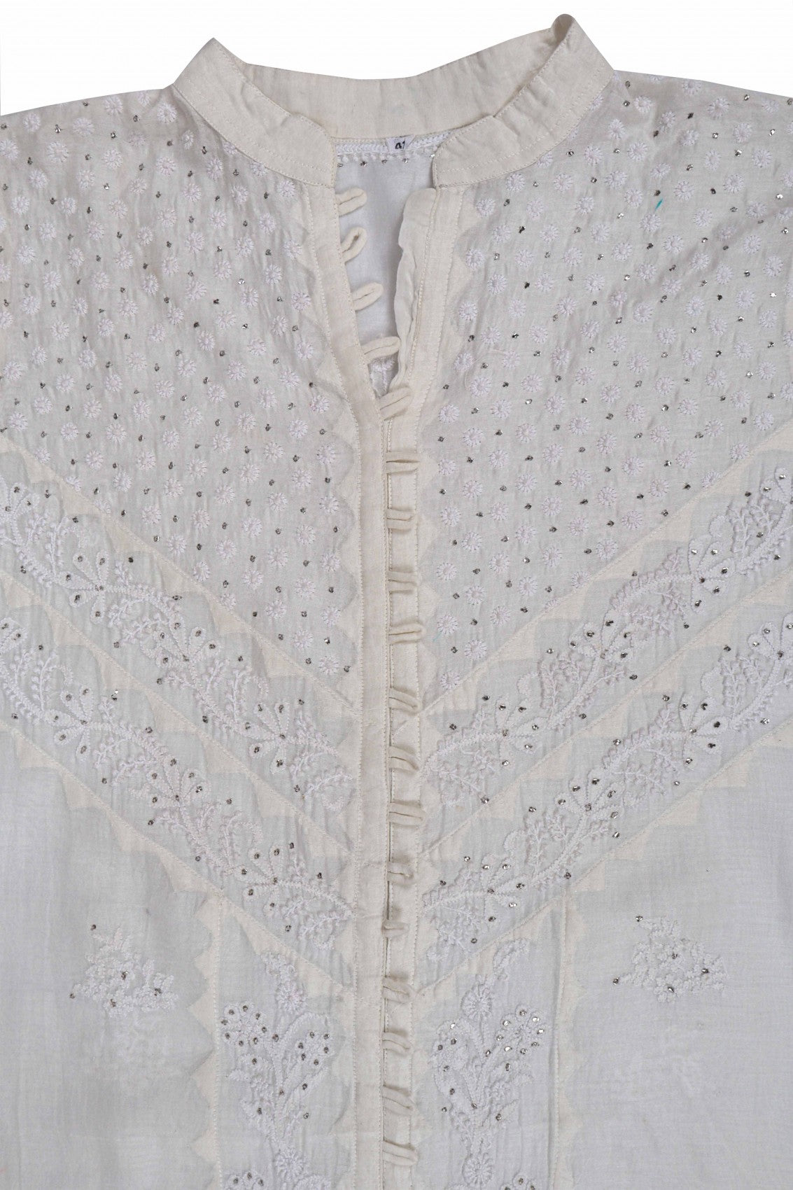 Ada Hand Embroidered Cream Chanderi Lucknowi Chikankari Semi-Stitched Anarkali Kurta Dupatta Set With Muqaish Work A326794