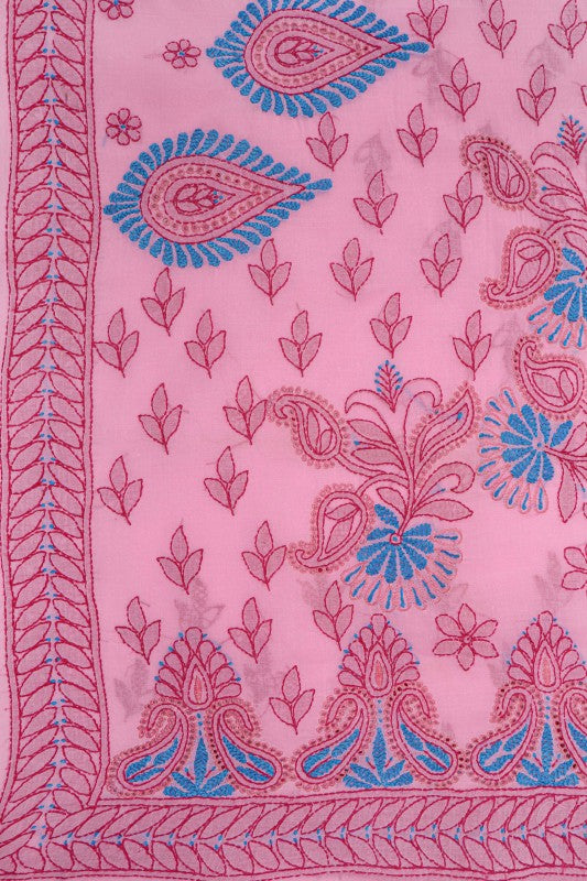 Ada Hand Embroidered Pink Cotton Lucknowi Chikankari Saree With Blouse A186039