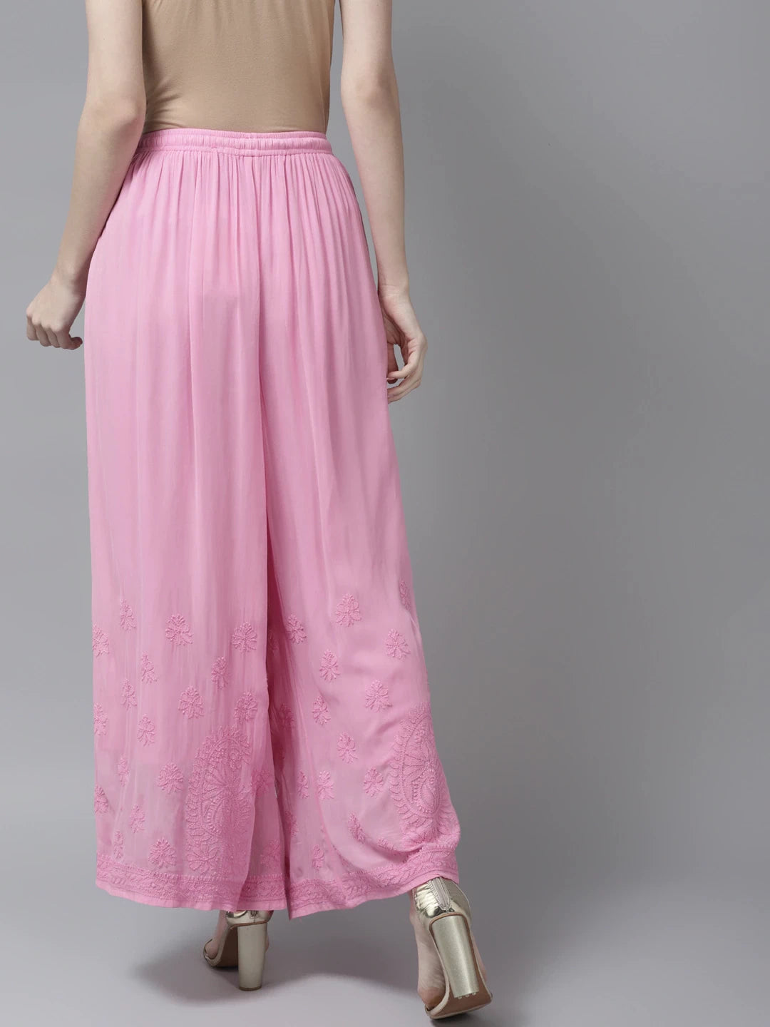 Ada Hand Embroidered Pink Georgette Lucknowi Chikankari Palazzo A711155