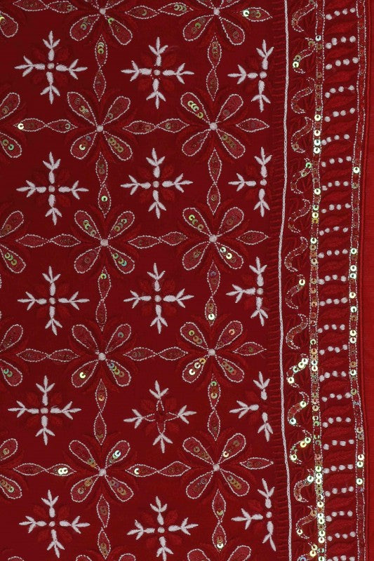 Ada Hand Embroidered White Pure Georgette Lucknowi Chikankari Saree /Blouse with Sequinned Work A98286