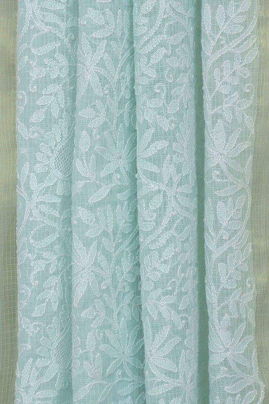Ada Hand Embroidered Sea Green Kota Lucknowi Chikankari Dupatta-A476131