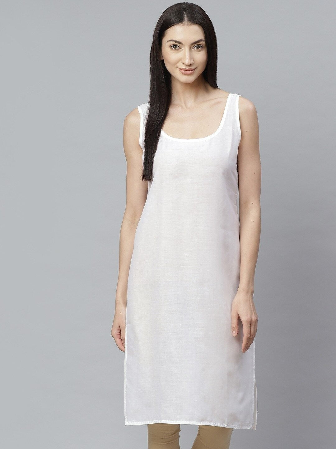 Ada White and Mustard Cotton Long Slips Combo of 2 A111125.