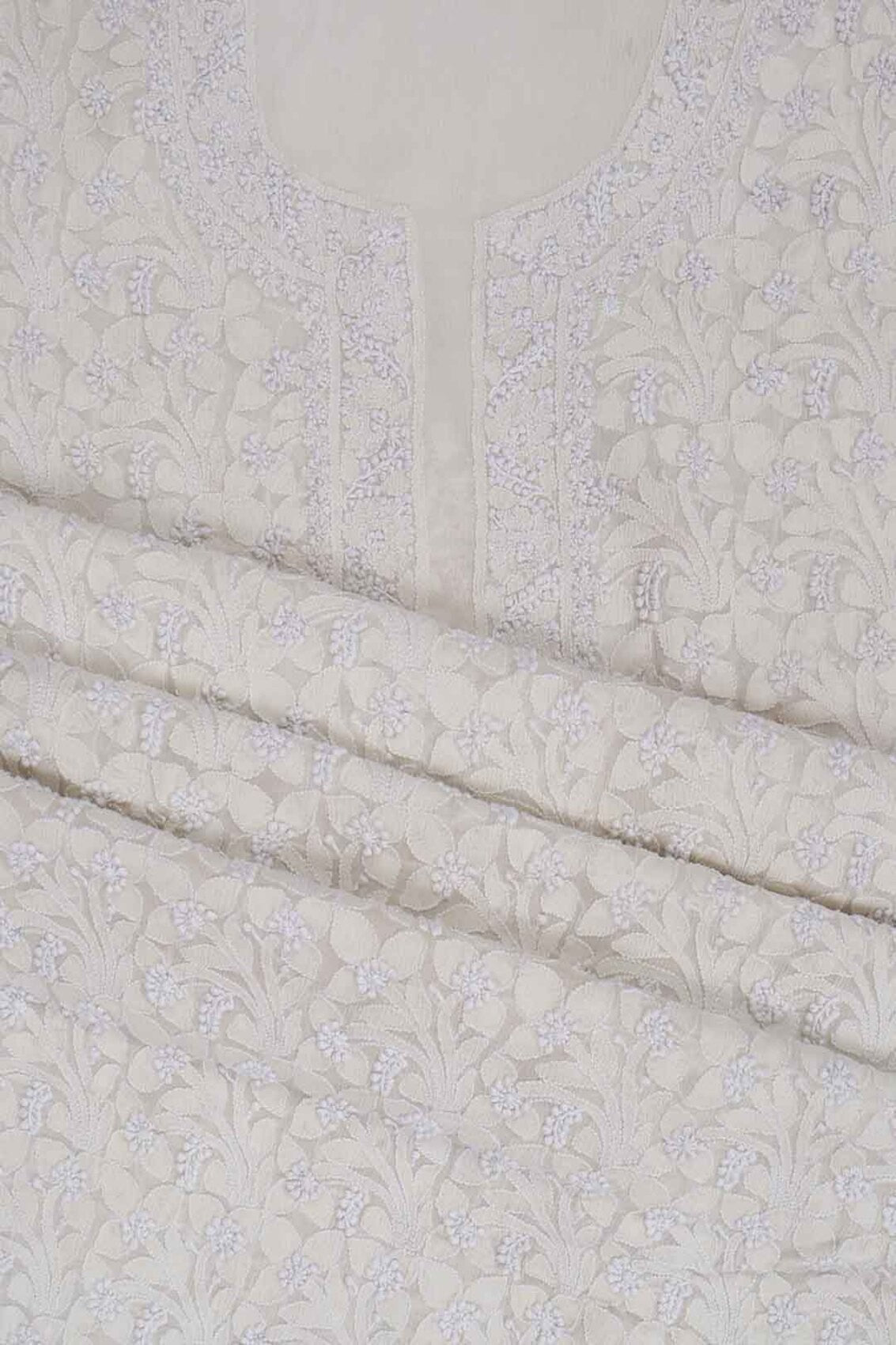 Ada Hand Embroidered Cream Chiffon Lucknowi Chikankari Unstitched Kurta Piece A94868