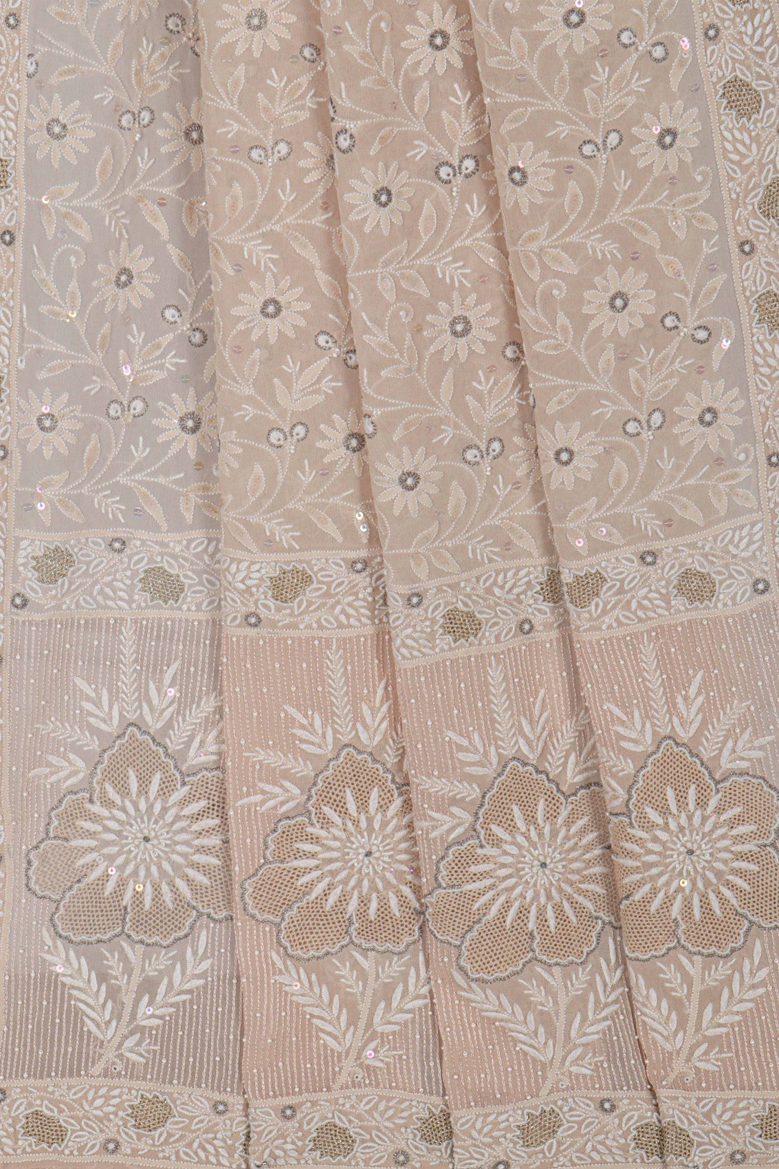 Ada Hand Embroidered Light Fawn Pure Georgette Lucknowi Chikankari Dupatta With Pearl Work 01A30636