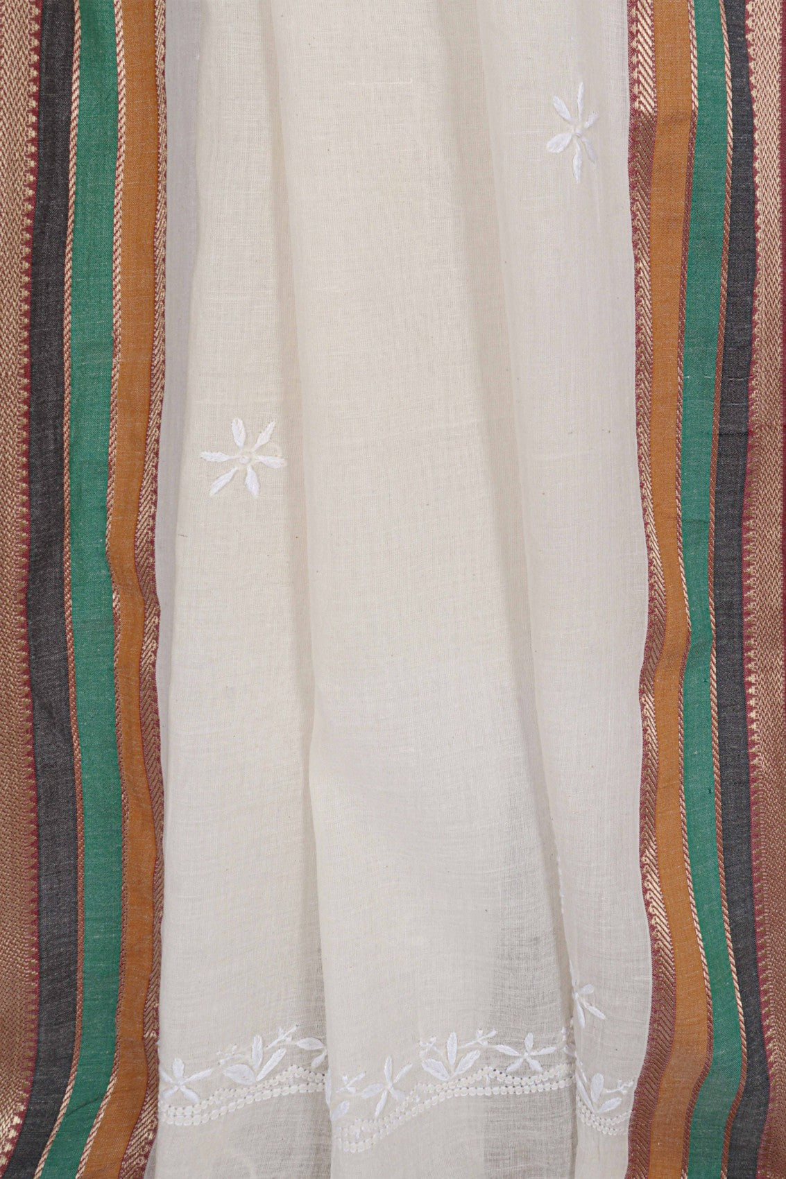 Ada Hand Embroidered Off White Chanderi Lucknowi Chikankari Dupatta A372341