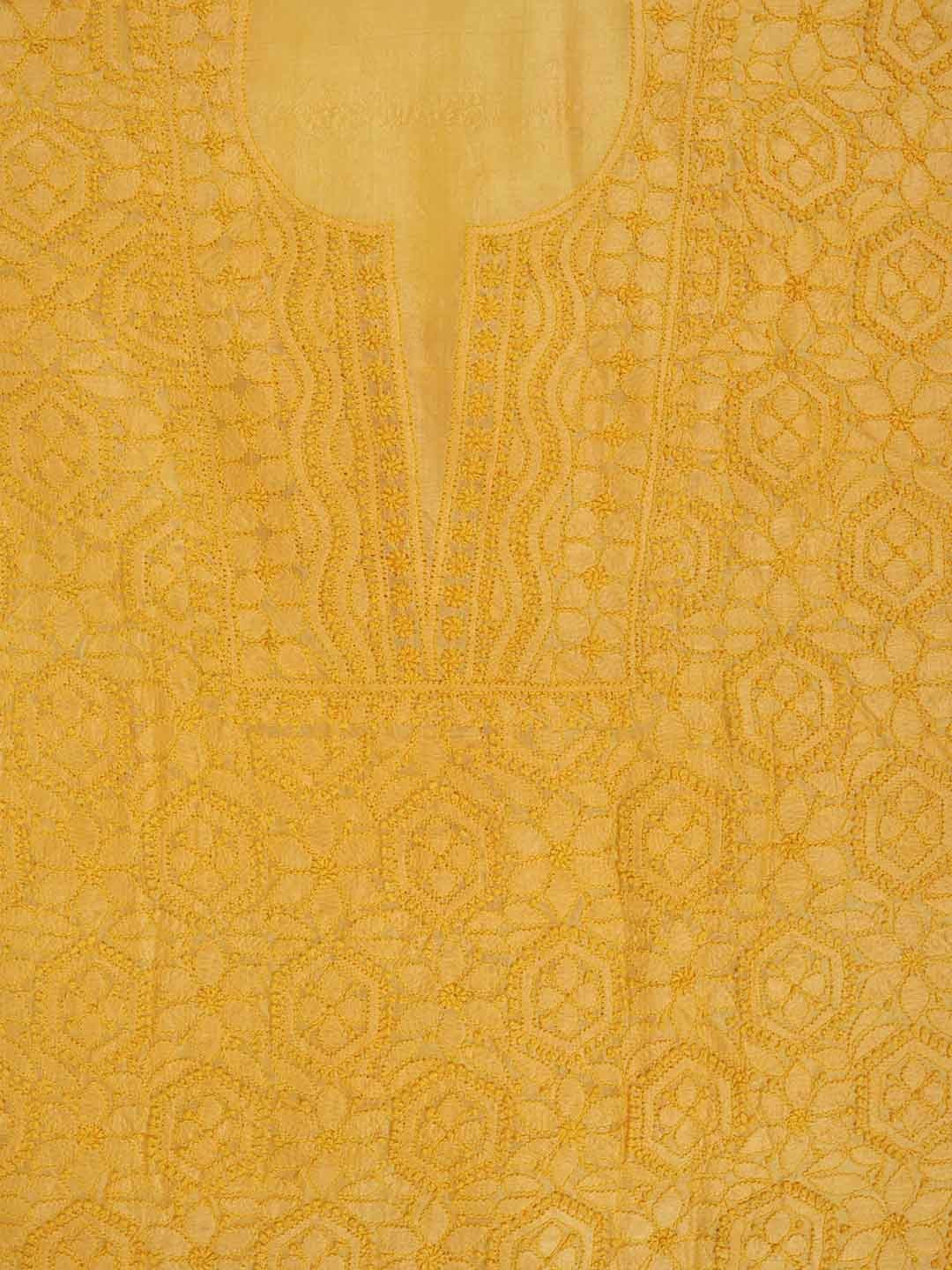 Ada Hand Embroidered Yellow Silk Lucknowi Chikankari Unstitched Suit Piece 01A167144