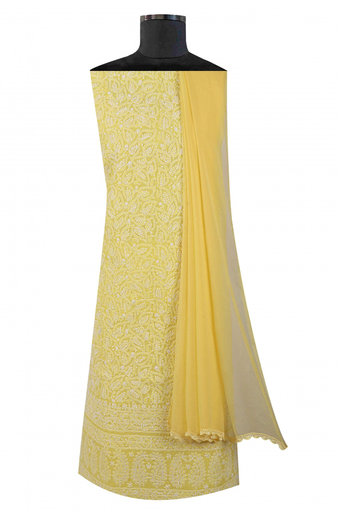 Ada Hand Embroidered Yellow Cotton Lucknowi Chikankari Unstitched Suit Piece 01A137314