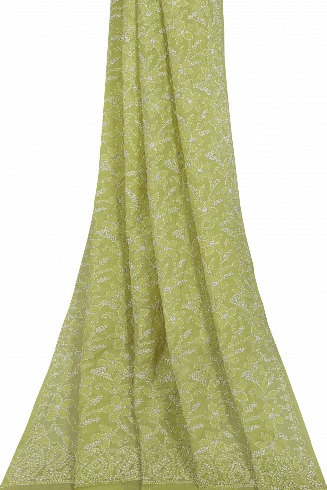 Ada Hand Embroidered Green Cotton Lucknowi Chikankari Dupatta A588708