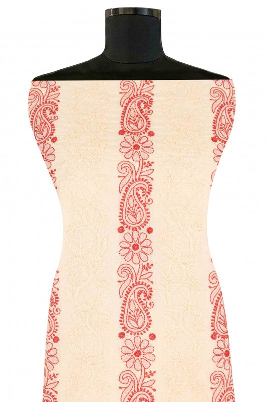 Ada Hand Embroidered Fawn Cotton Chikan Unstitched Kurta Piece-A610248