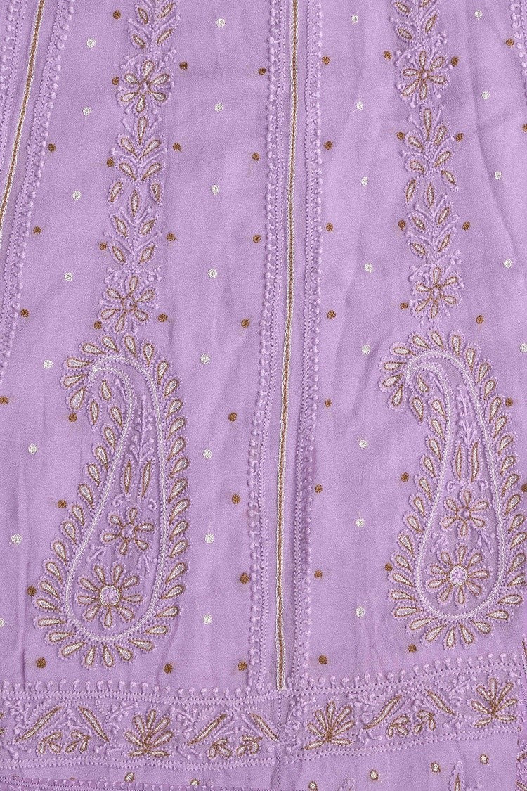 Ada Hand Embroidered Mauve Pure Georgette Lucknowi Chikankari Lehenga Set With Pearl Work A526545