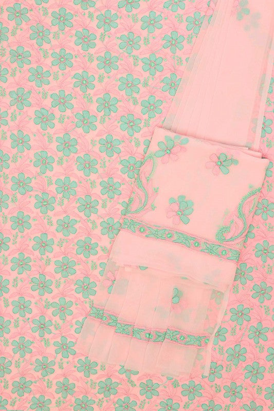 Ada Hand Embroidered Pink Georgette Lucknowi Chikan Unstitched Suit Piece A485312