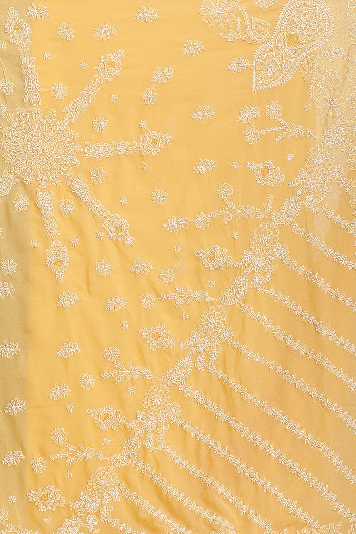 Ada Hand Embroidered Yellow Faux Georgette Lucknow Chikan Saree with Blouse A183593