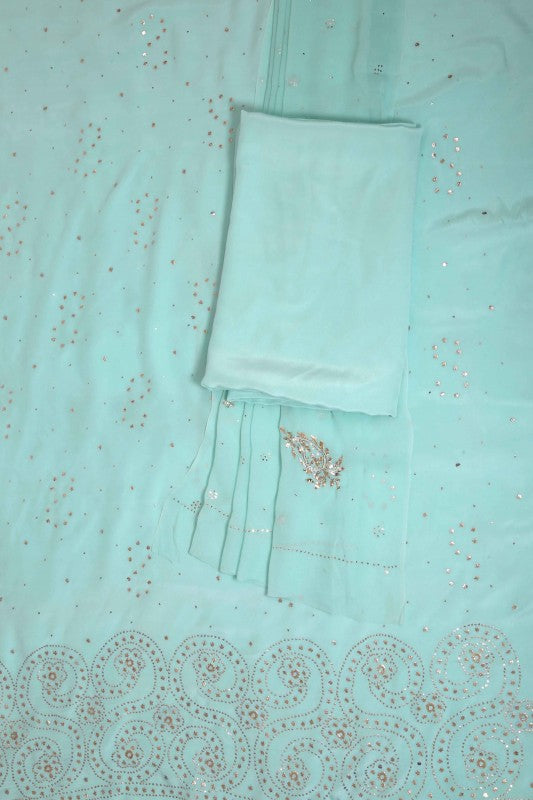 Ada Hand Embroidered Sea Green Crepe Lucknowi Chikan Unstitched Suit Piece With Muqaish Work-A134006