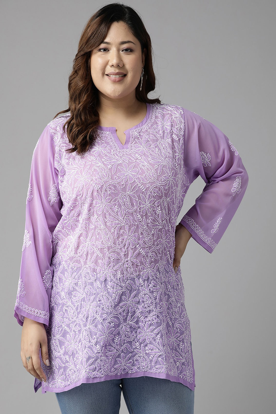 Ada Hand Embroidered Mauve Georgette Lucknowi Chikankari Straight Kurti A911227
