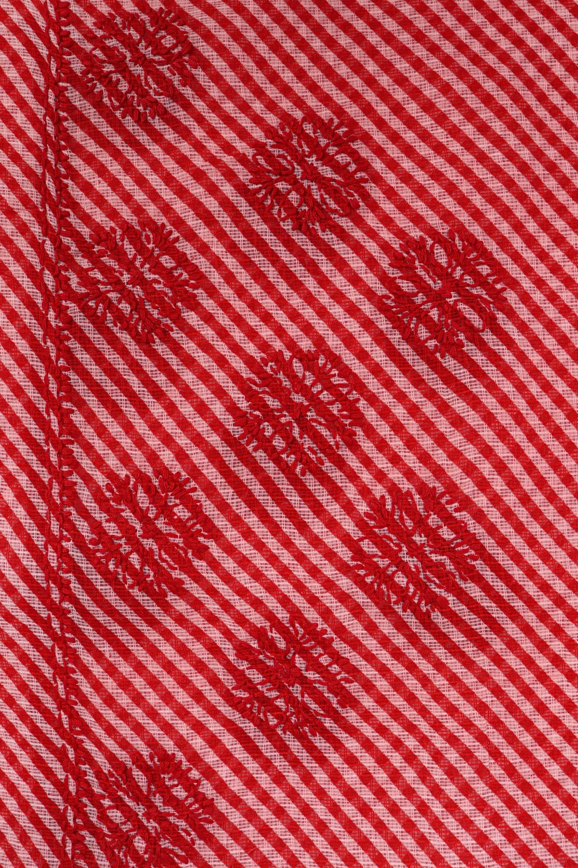 Ada Hand Embroidered Red Kota Lucknow Chikan Saree With Blouse A311352