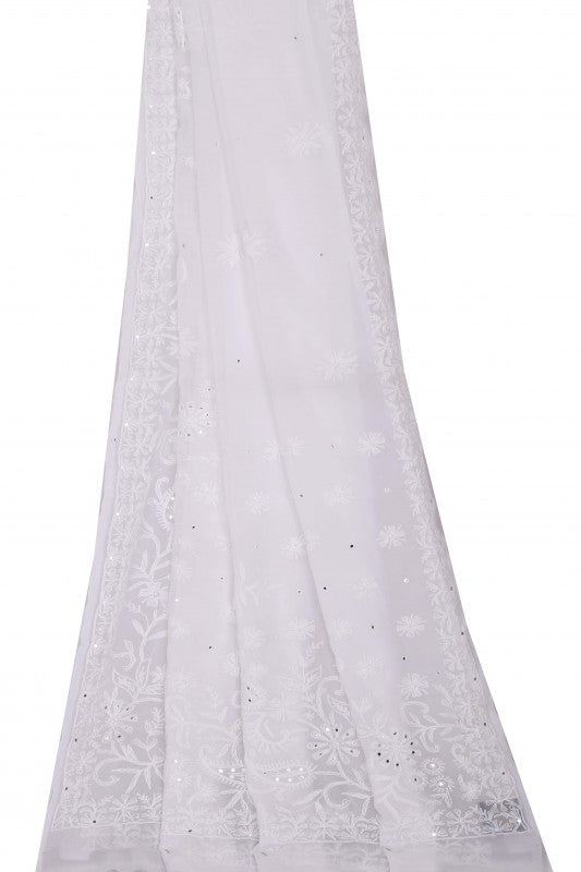 Ada Hand Embroidered White Georgette Lucknow Chikan Saree with Blouse A42297