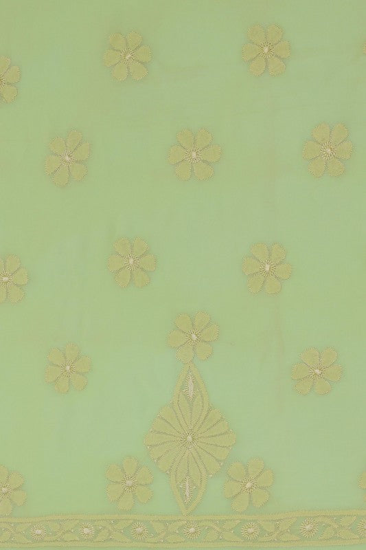 Ada Hand Embroidered Pista Green Georgette Lucknowi Chikan Unstitched Kurta Dupatta Set A611679