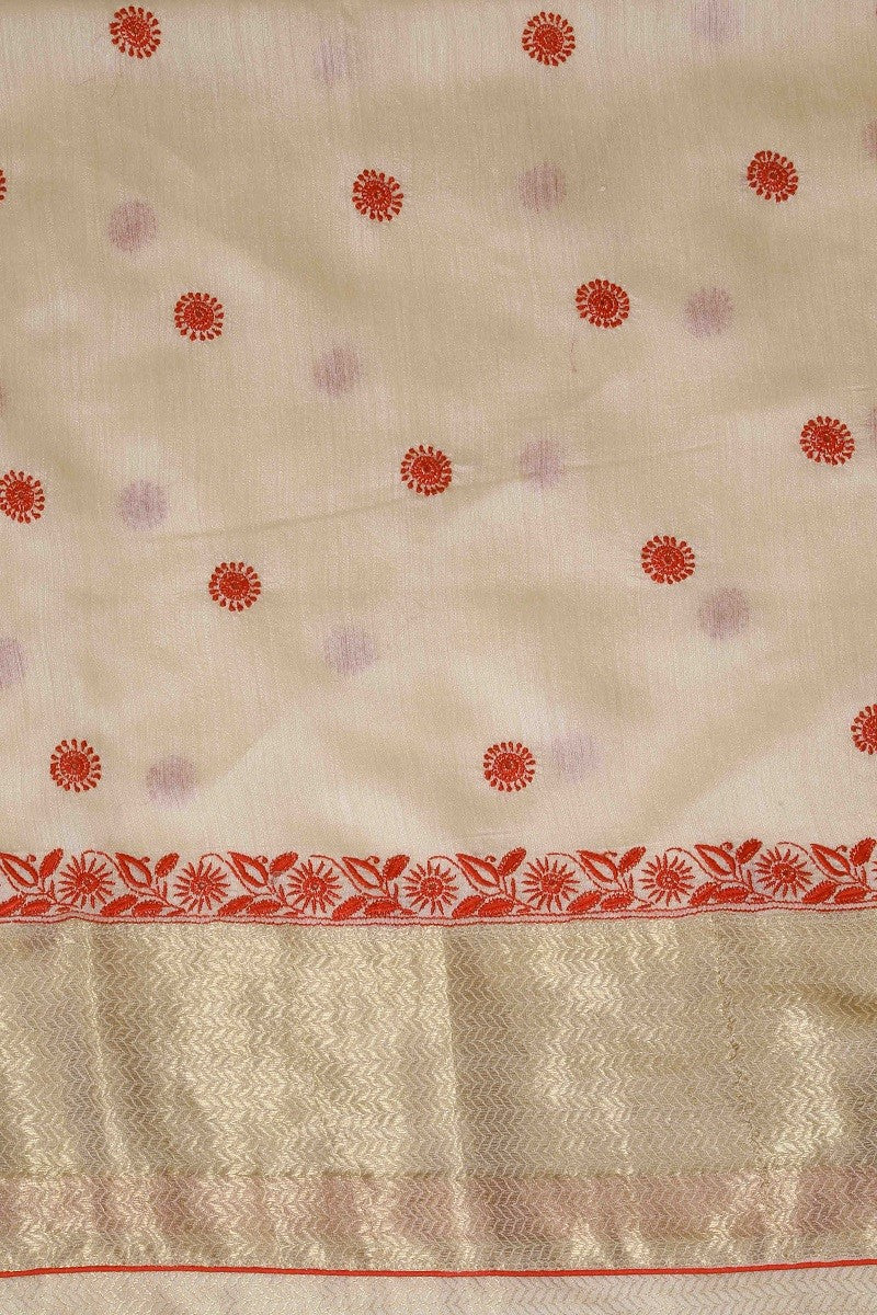 Ada Hand Embroidered Fawn Moonga Silk Lucknowi Chikankari Saree With Blouse-A91762