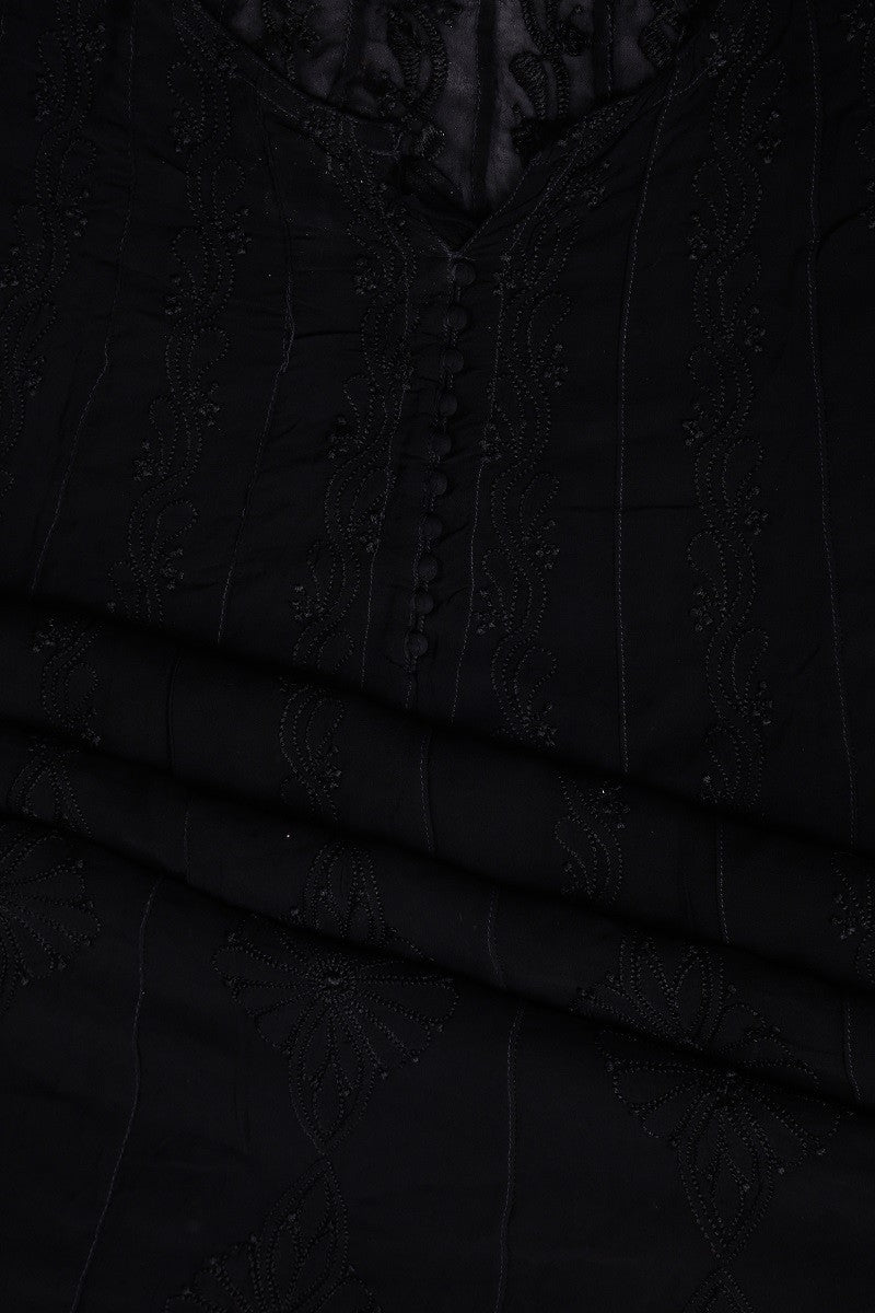 Ada Hand Embroidered Black Georgette Lucknowi Chikankari Semi-Stitched Anarkali Kurta Piece A567426
