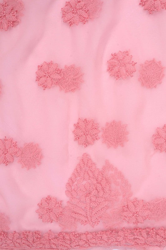 Ada Hand Embroidered Peach Georgette Lucknowi Chikan Unstitched Suit Piece A211219