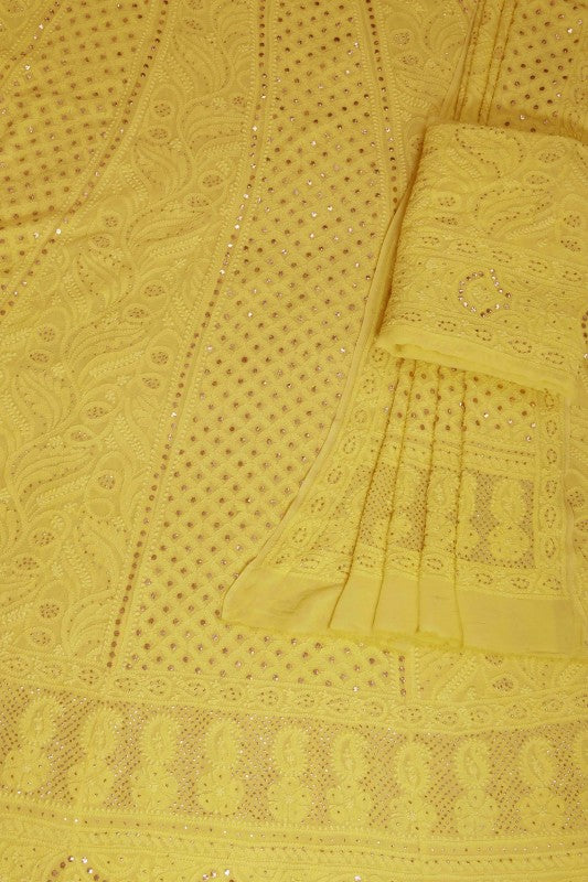Ada Hand Embroidered Yellow Pure Georgette Lucknowi Chikankari Lehenga Set with Muqaish Work A578270