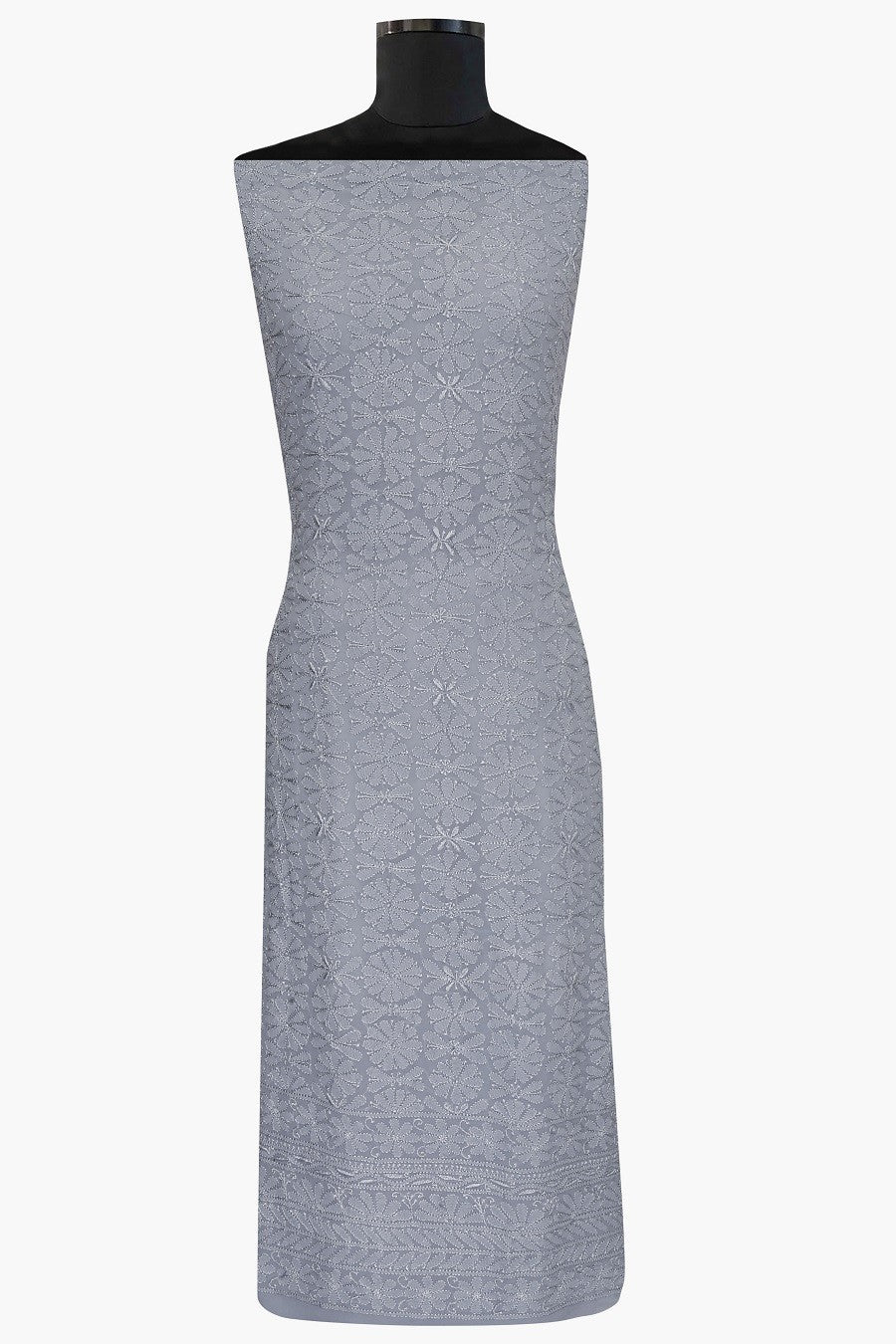 Ada Hand Embroidered Grey Georgette Lucknowi Chikan Unstitched Kurta Dupatta Set - A609336