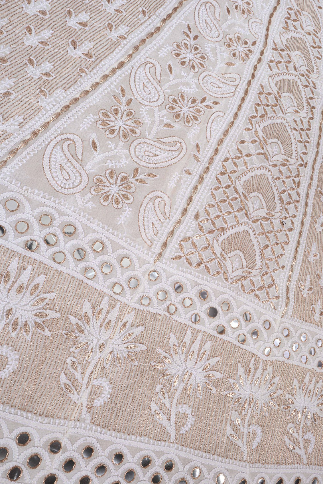 Ada Hand Embroidered White Pure Georgette Lucknowi Chikankari Lehenga Set With Gota Patti Work 01A162841
