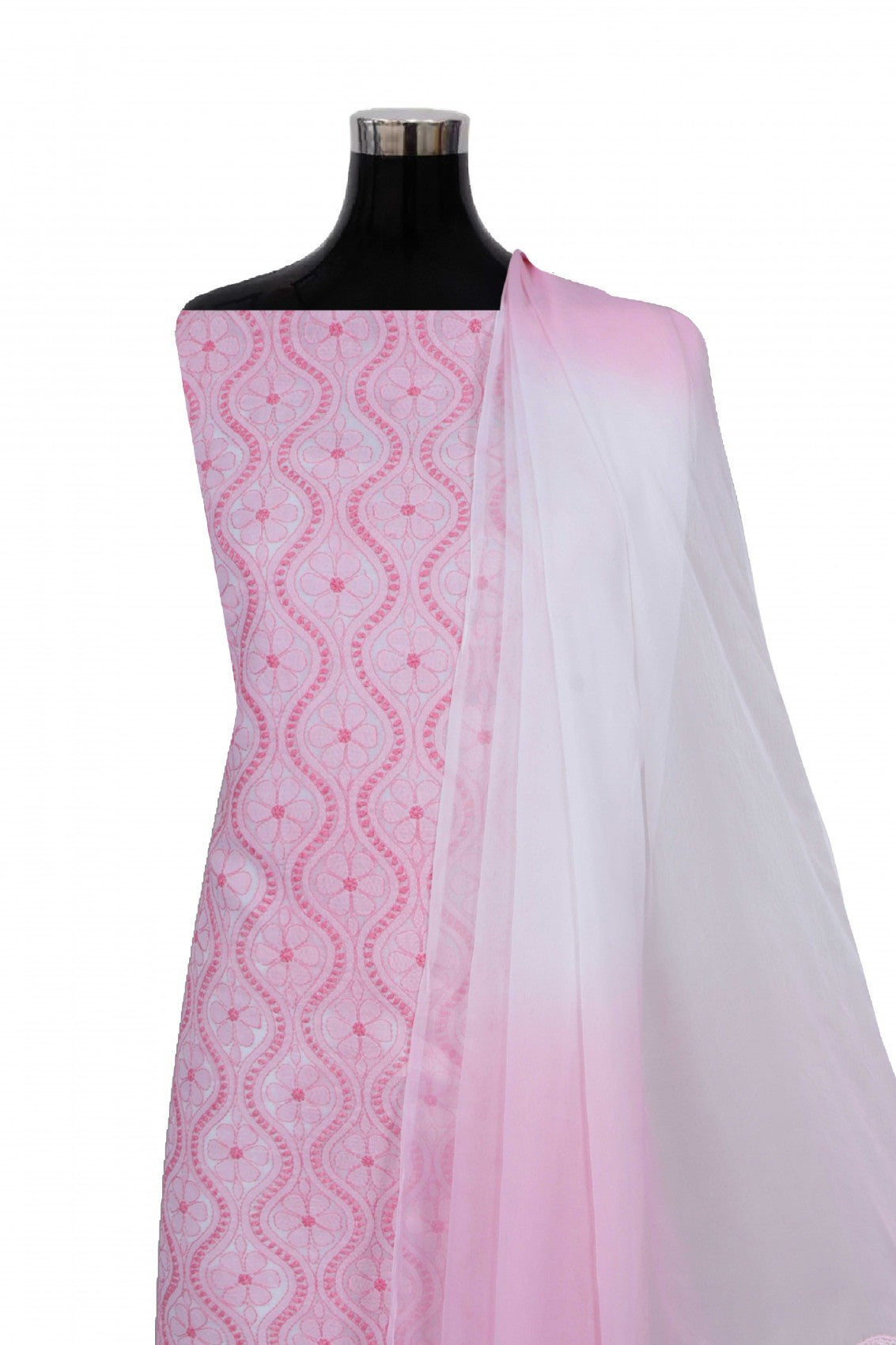 Ada Hand Embroidered White Cotton Lucknowi Chikankari Unstitched Suit Piece 01A204386