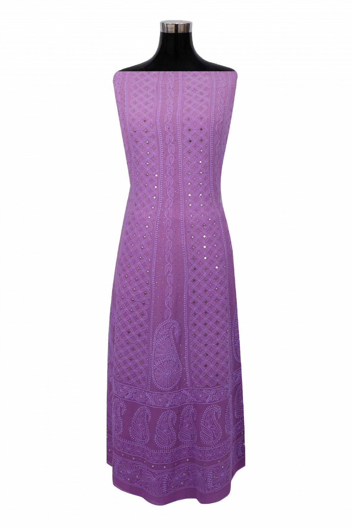 Ada Hand Embroidered Purple Ombre Shade Georgette Lucknowi Chikankari Semi-Stitched Anarkali Kurta Dupatta Set With Muqaish Work 01A207573