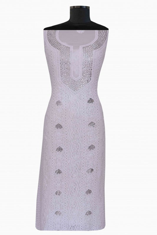 Ada Hand Embroidered White Georgette Lucknowi Chikan Unstitched Kurta Piece with Muqaish Work A508607