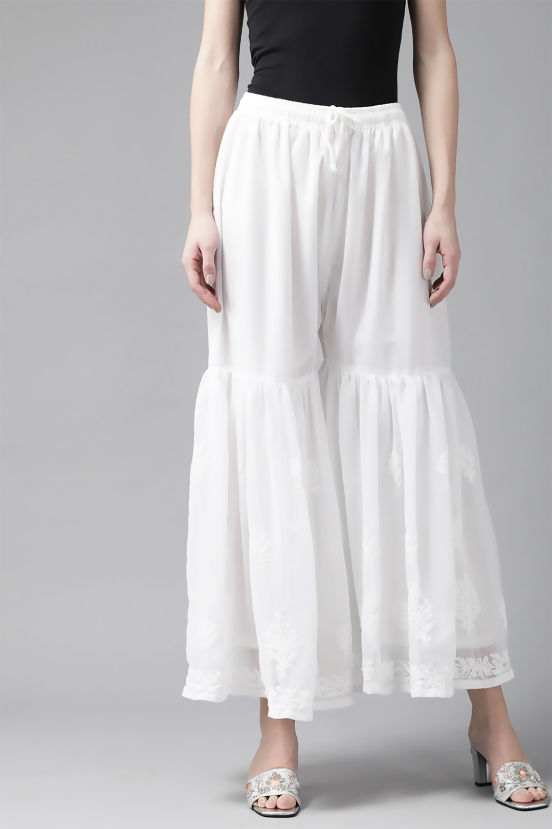 Ada Hand Embroidered White Georgette Lucknowi Chikankari Palazzo A711162