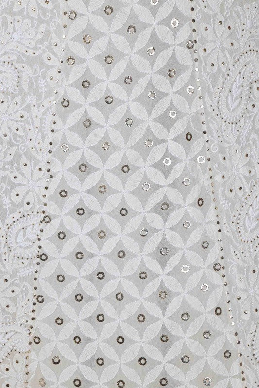 Ada Hand Embroidered Off White Pure Georgette Lucknowi Chikankari Lehenga Set With Muqaish Work– A578277