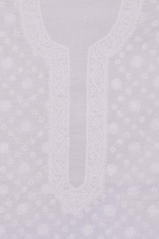 Ada Hand Embroidered White Cotton Chikan Unstitched Men's Kurta Piece-A617086