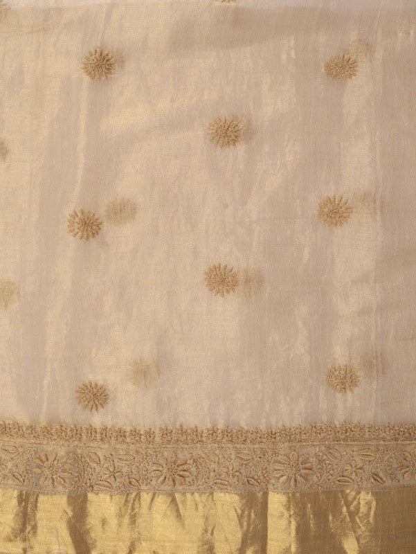 Ada Hand Embroidered Natural Fawn Tissue Lucknowi Chikankari Saree With Blouse A606169