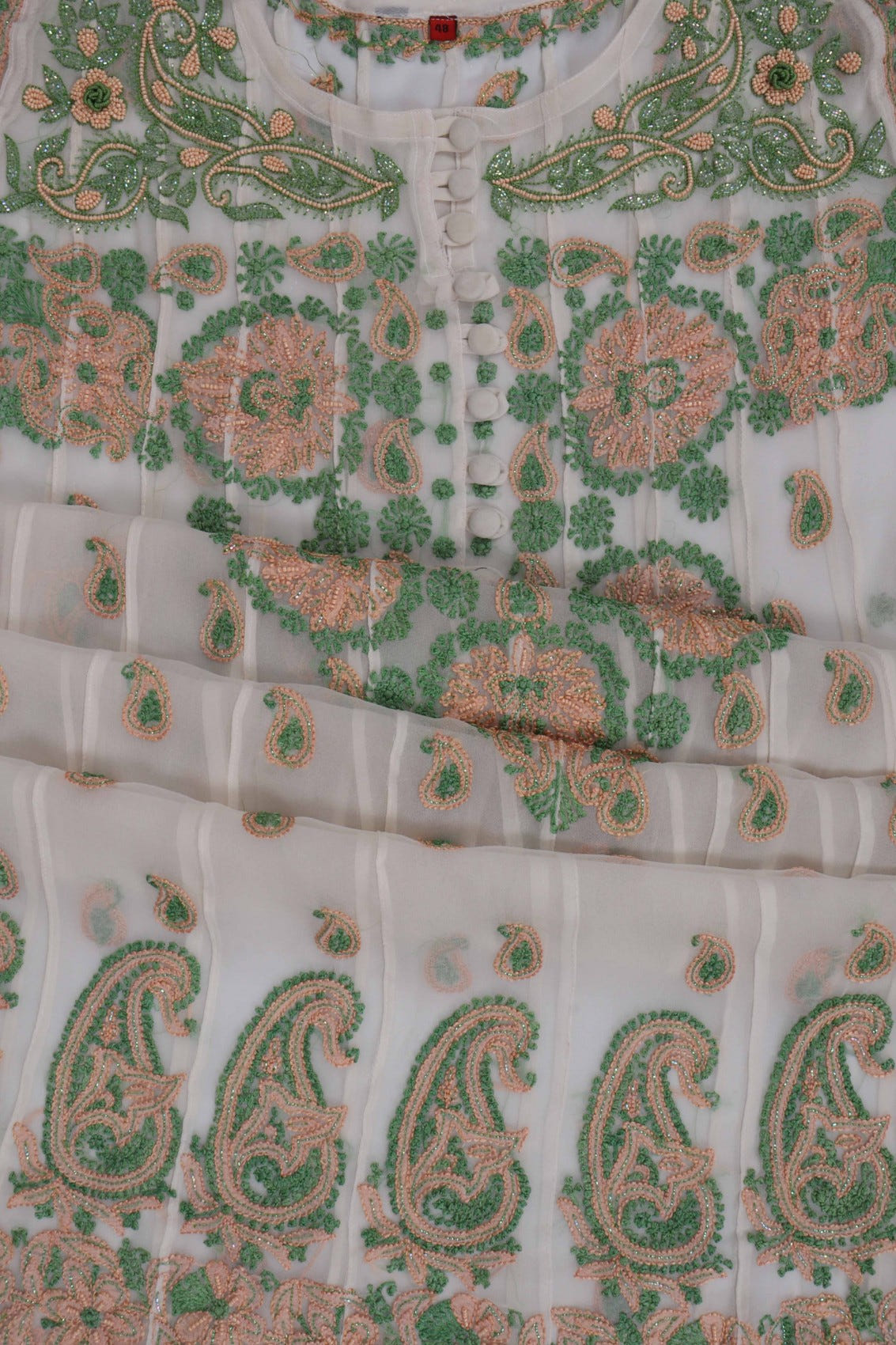 Ada Hand Embroidered White Georgette Lucknowi Chikankari Semi-Stitched Anarkali Kurta Dupatta Set With Pearl Work A467917