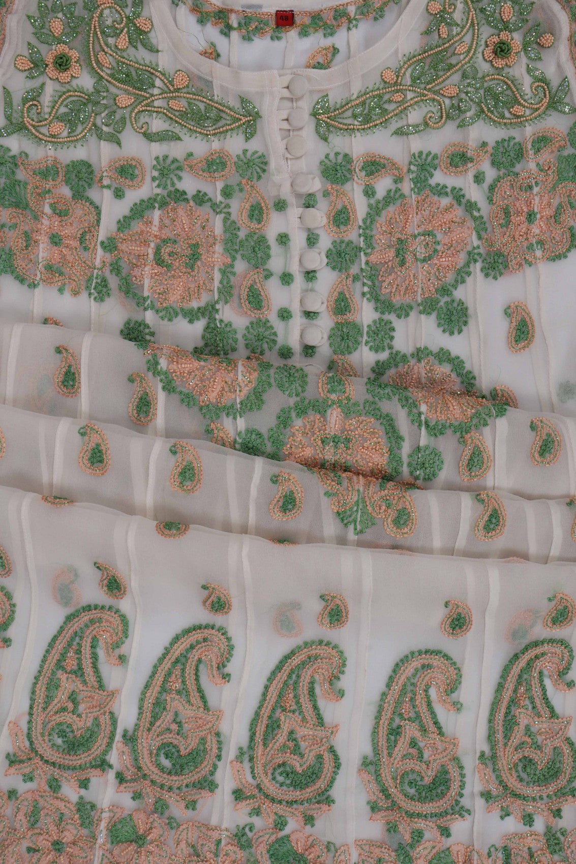 Ada Hand Embroidered White Georgette Lucknowi Chikankari Semi-Stitched Anarkali Kurta Dupatta Set With Pearl Work A467917
