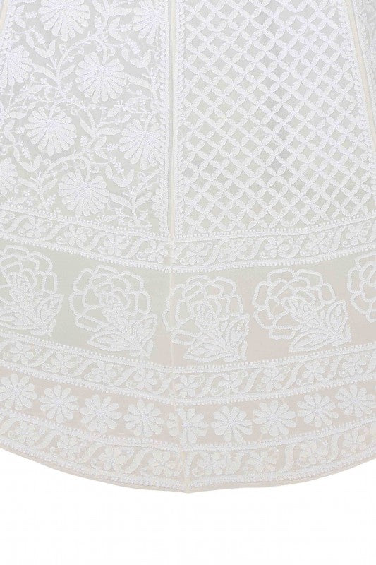 Ada Hand Embroidered White Pure Georgette Lucknowi Chikankari Unstitched Lehenga Skirt (Only Skirt) A578311