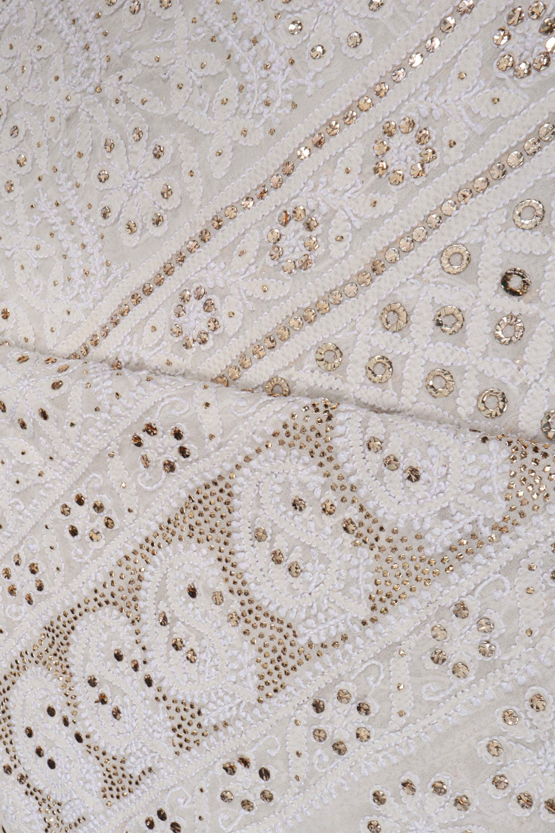 Ada Hand Embroidered Off White Pure Georgette Lucknowi Chikankari Dupatta With Muqaish Work 01A61327