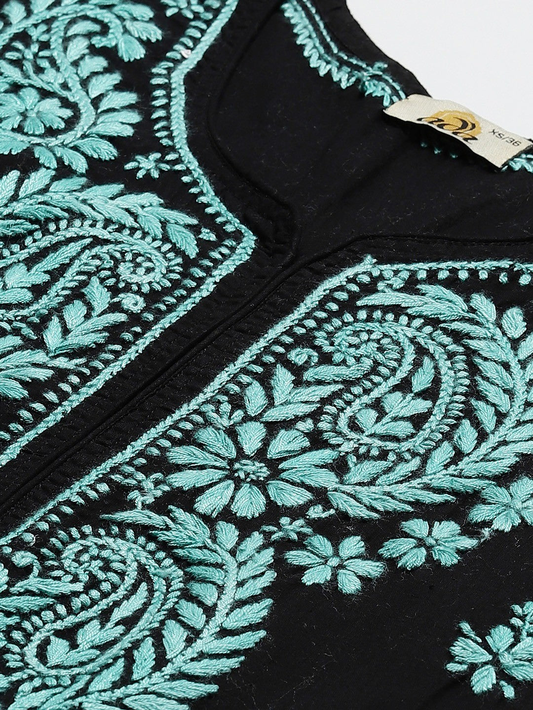 Ada Hand Embroidered Black Cotton Lucknowi Chikankari Straight Kurta A411192