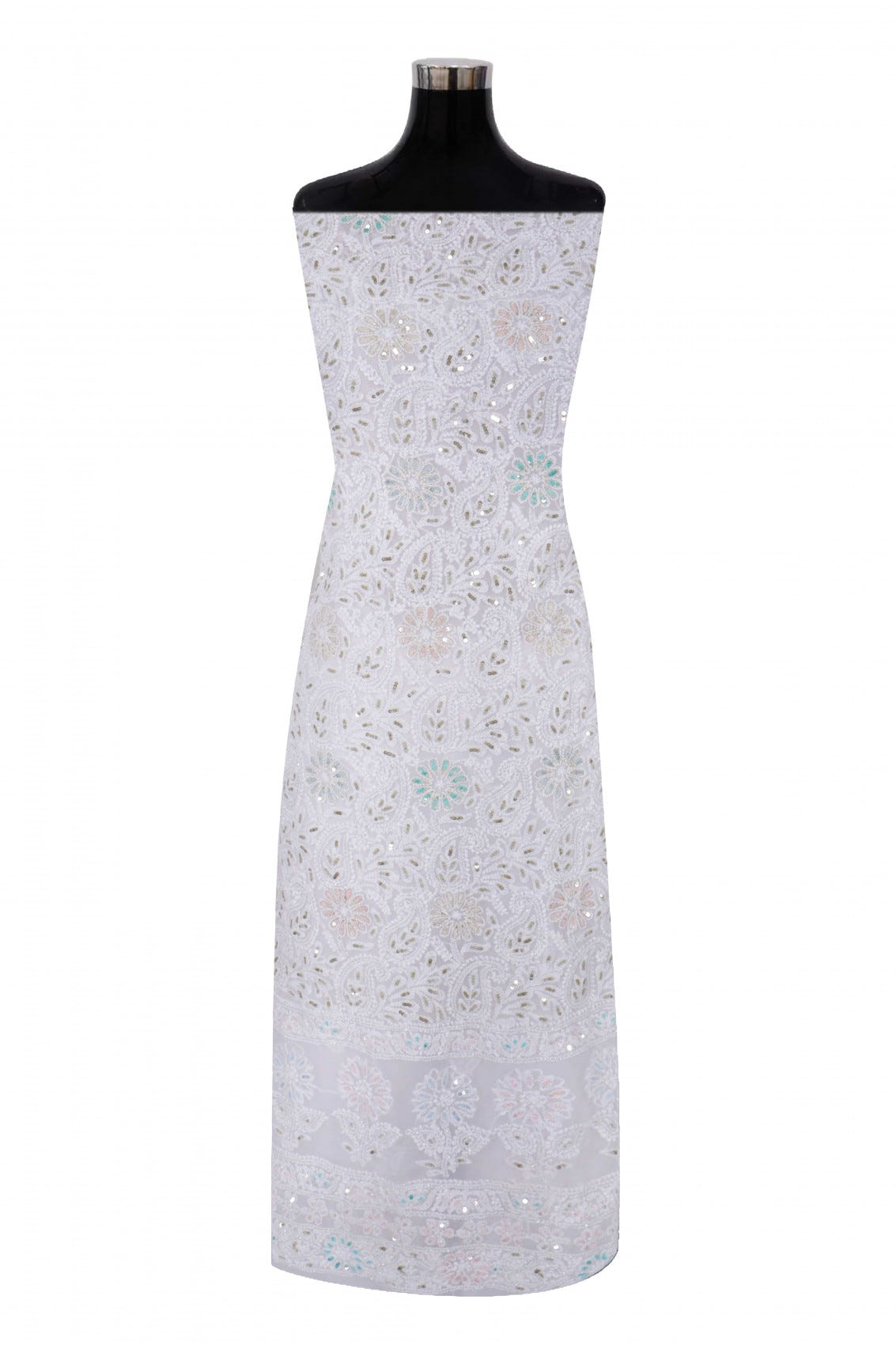 Ada Hand Embroidered White Georgette Lucknowi Chikankari Unstitched Suit Piece With Sequinned Work  A608146
