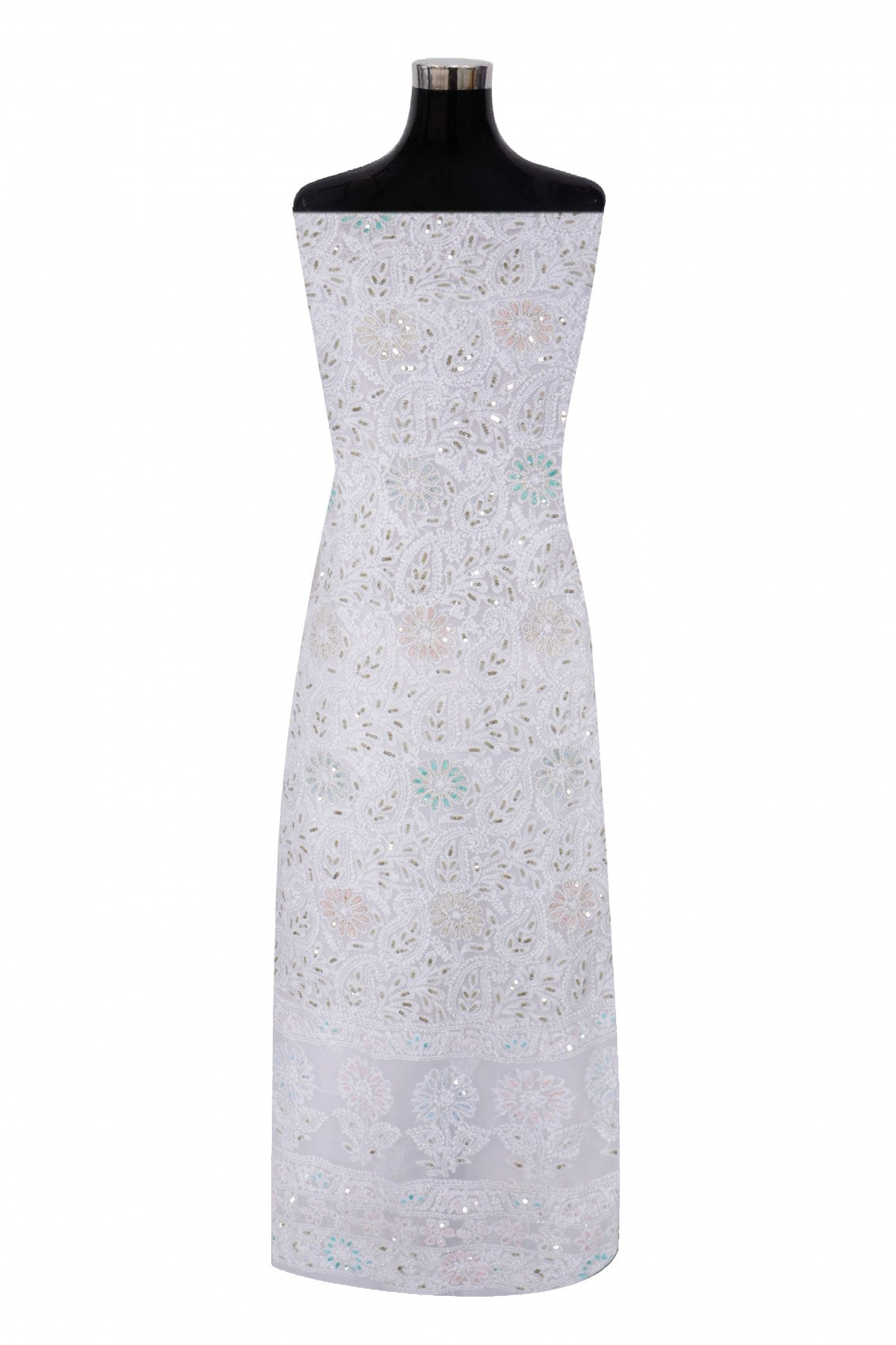 Ada Hand Embroidered White Georgette Lucknowi Chikankari Unstitched Suit Piece With Sequinned Work  A608146