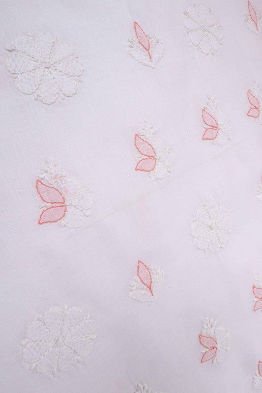 Ada Hand Embroidered White Cotton Lucknowi Chikan Unstitched Suit Piece A607693