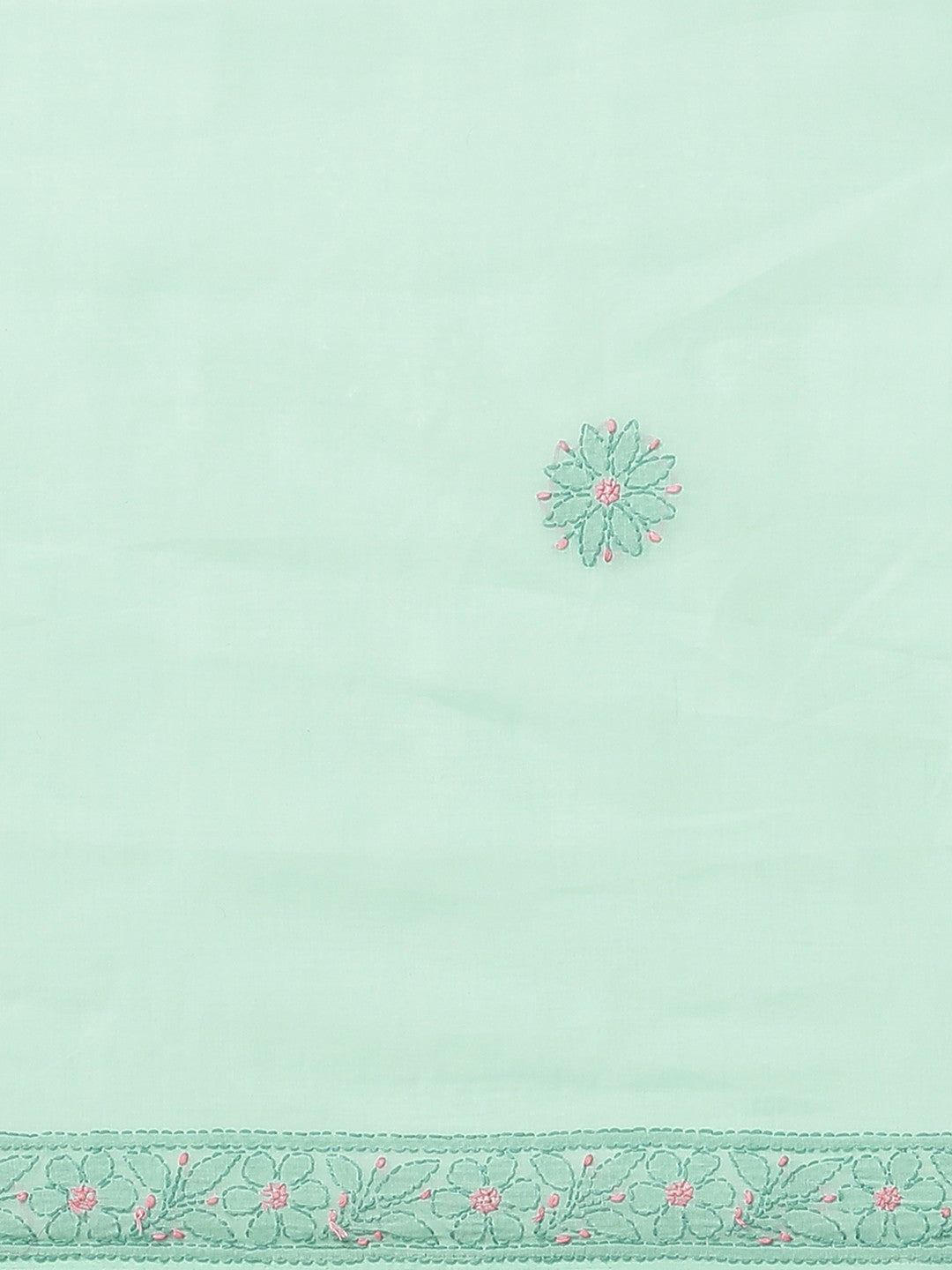 Ada Hand Embroidered Sea Green Cotton Lucknow Chikan Saree With Blouse-A311207