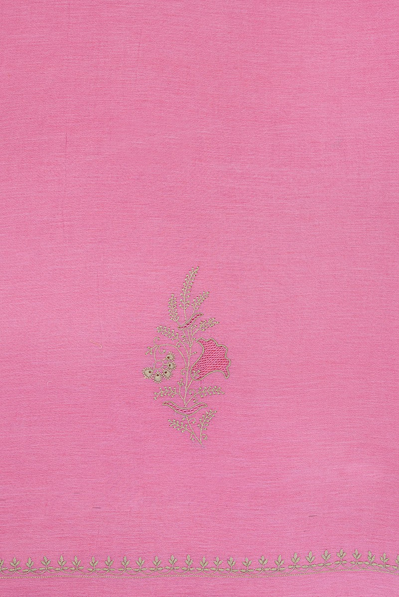 Ada Hand Embroidered Pink Chanderi Lucknowi Chikan Unstitched Suit Piece A549388