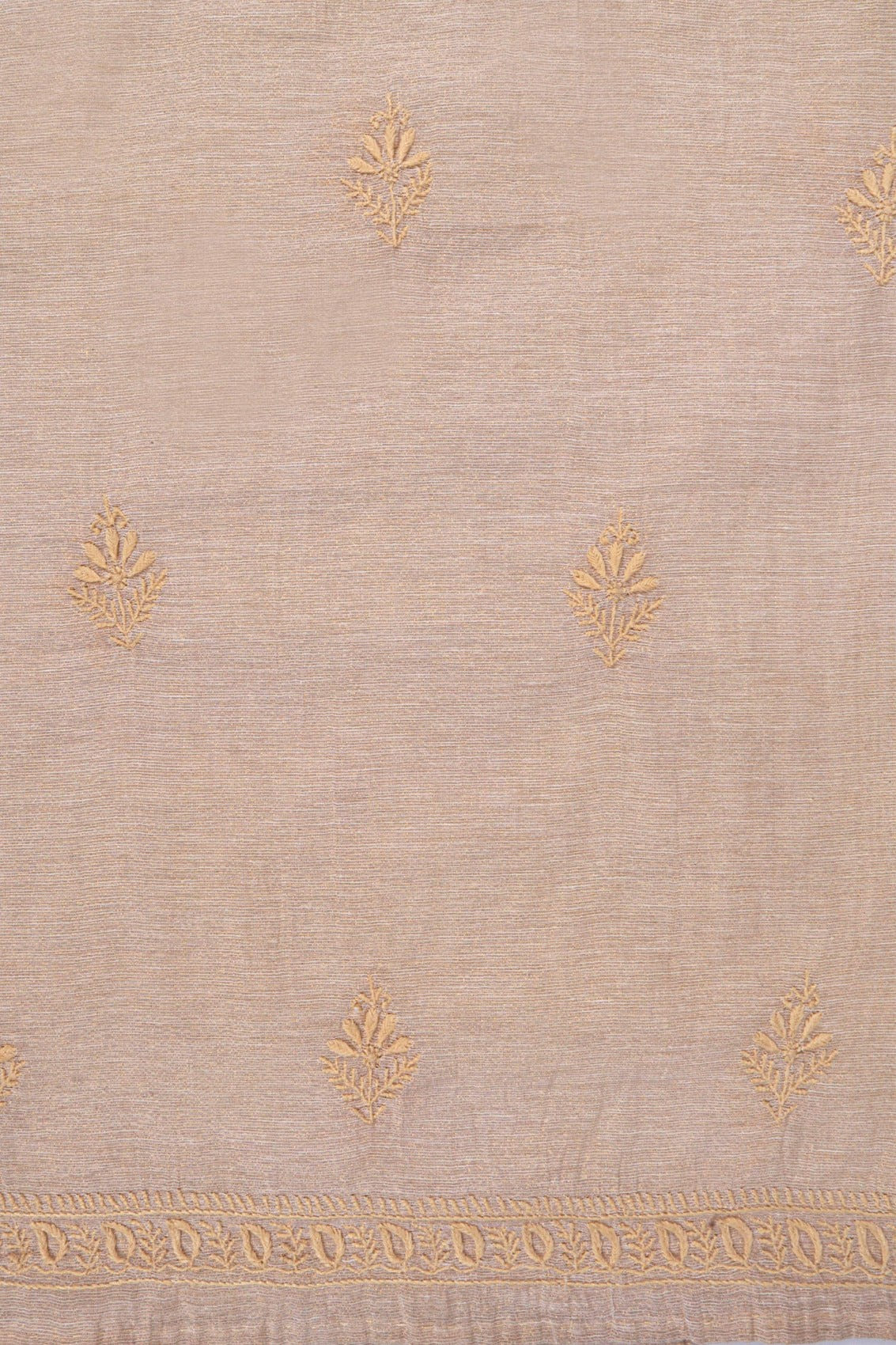 Ada Hand Embroidered Natural Fawn Tissue Lucknowi Chikankari Unstitched Kurta Dupatta Set 01A138184