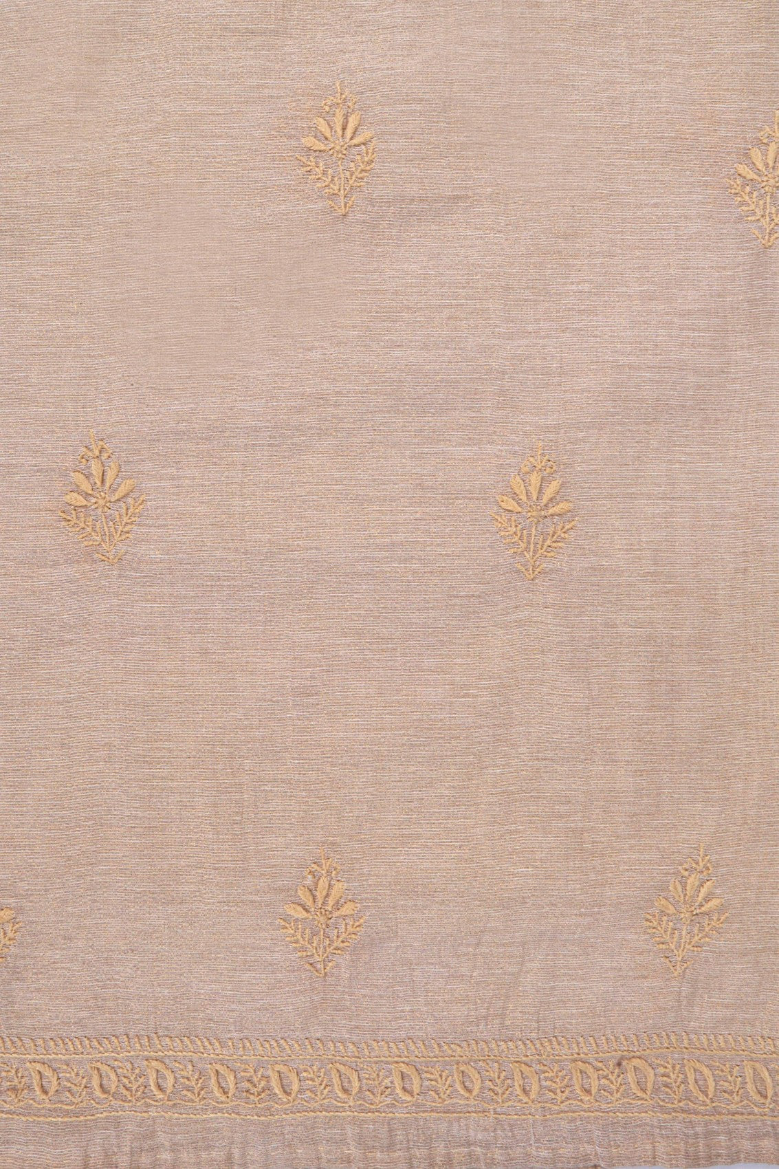 Ada Hand Embroidered Natural Fawn Tissue Lucknowi Chikankari Unstitched Kurta Dupatta Set 01A138184