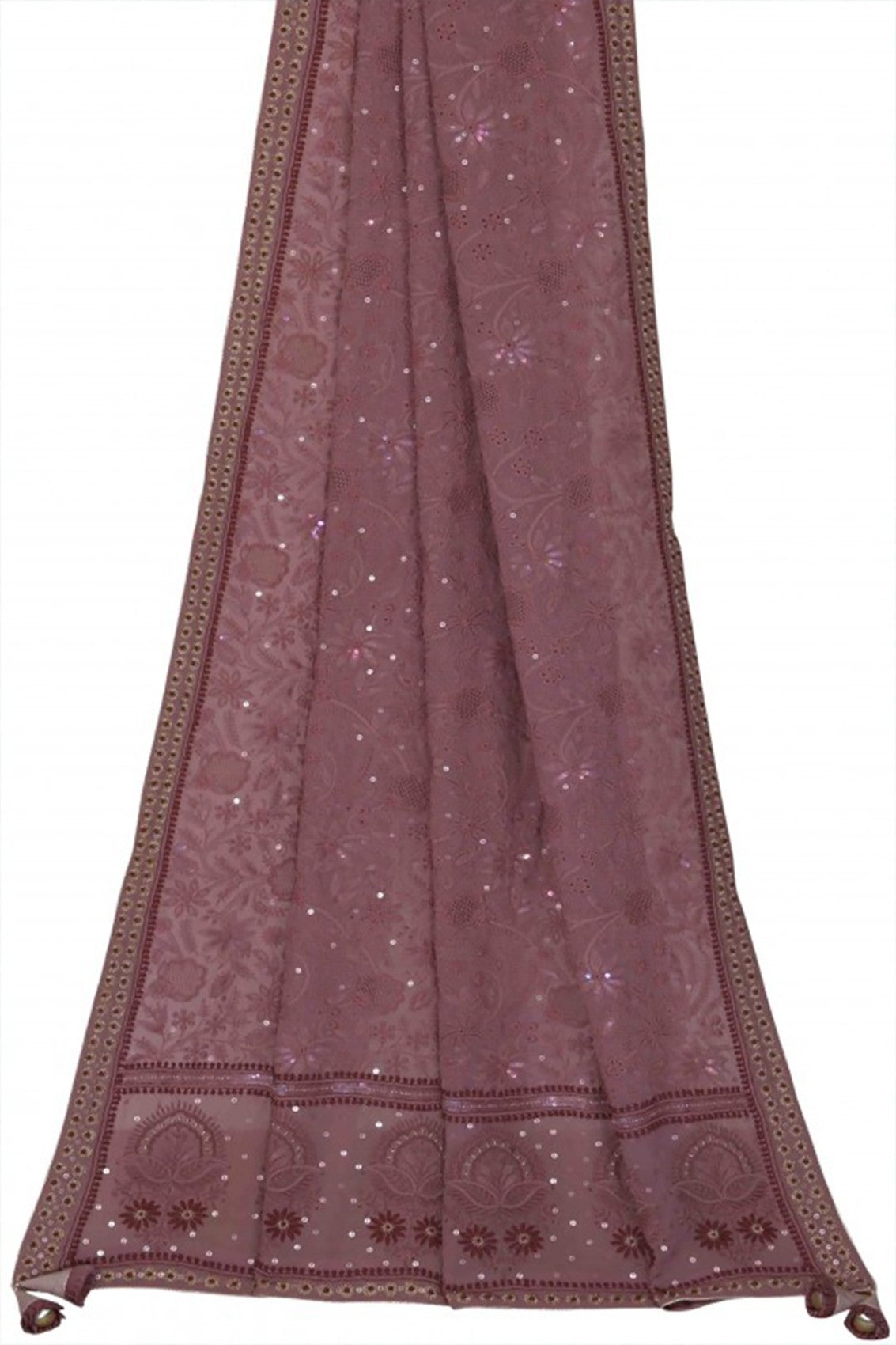 Ada Hand Embroidered Mauve Pure Georgette Lucknowi Chikankari Dupatta With Muqaish Work 01A30634