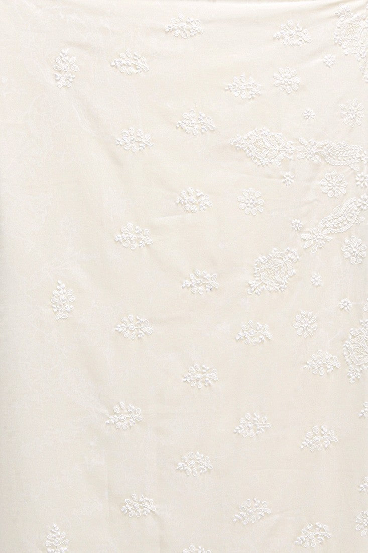 Ada Hand Embroidered Cream Georgette Lucknow Chikan Saree with Blouse A204290